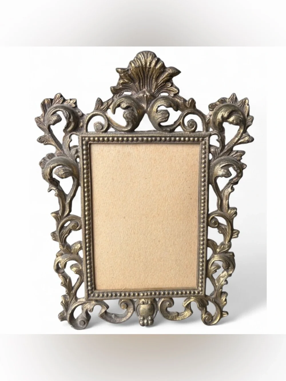 Vintage Gilt Metal Ornate Art Nouveau Baroque Style Owl Motif Picture Frame